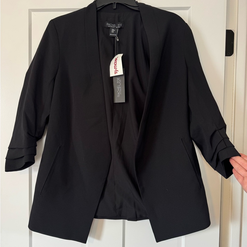 Rachel Zoe Black Open-Front Draped Blazer
